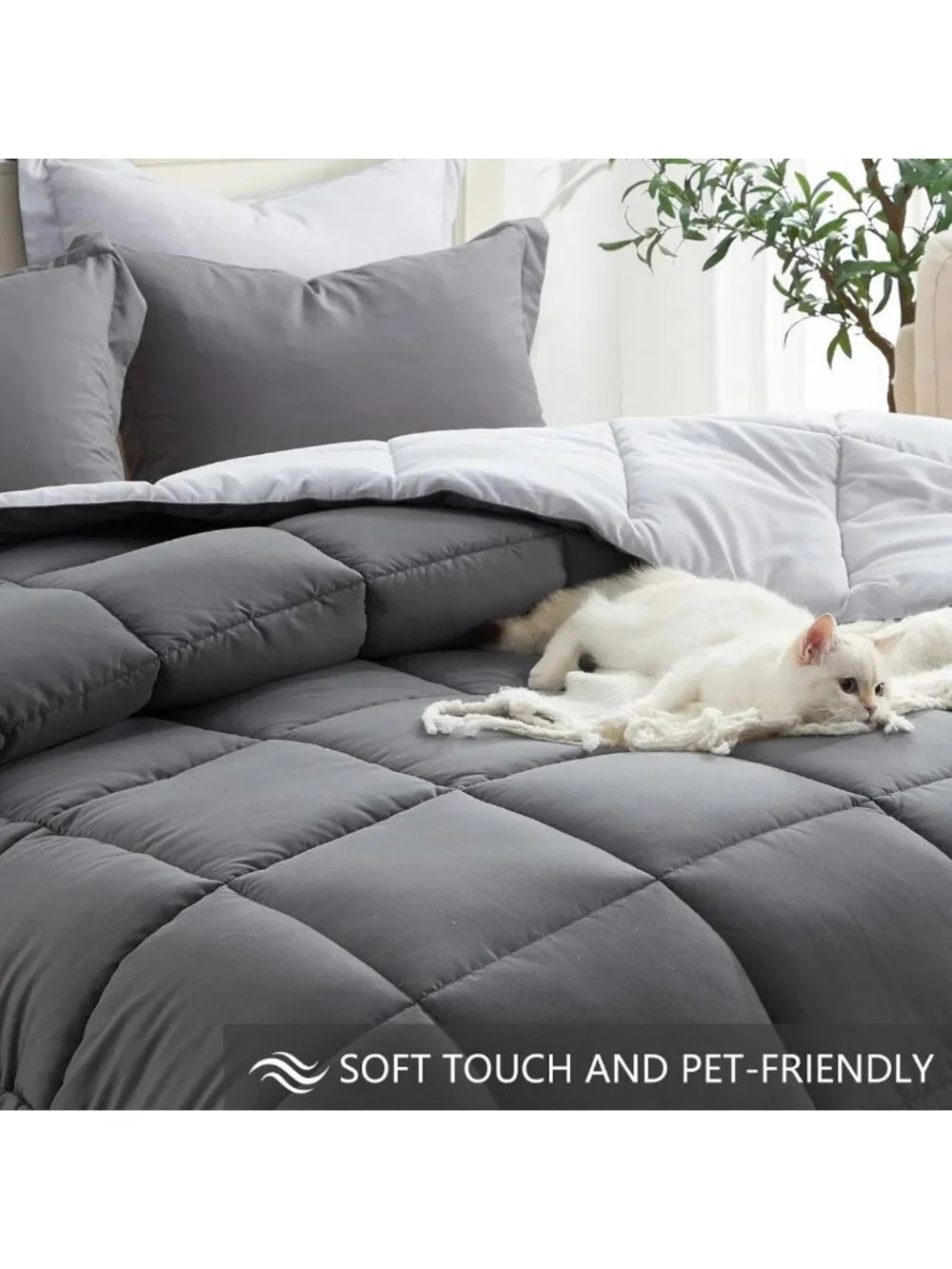 Lightweight Grey California King Comforter Set - Soft Reversible 3 Piece All